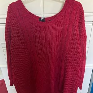 New Red cable knit sweater with black bow.